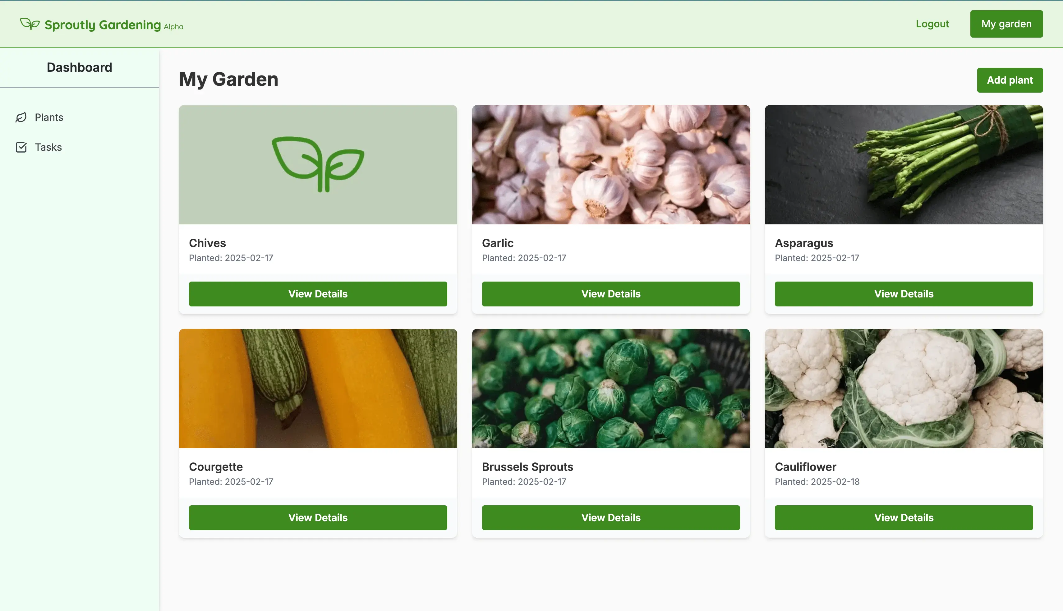 Desktop mockup of Sproutly Gardening dashboard